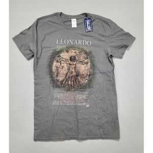 Leonardo Da Vinci Shirt Men's Medium Gray Graphic Tee Art NWT